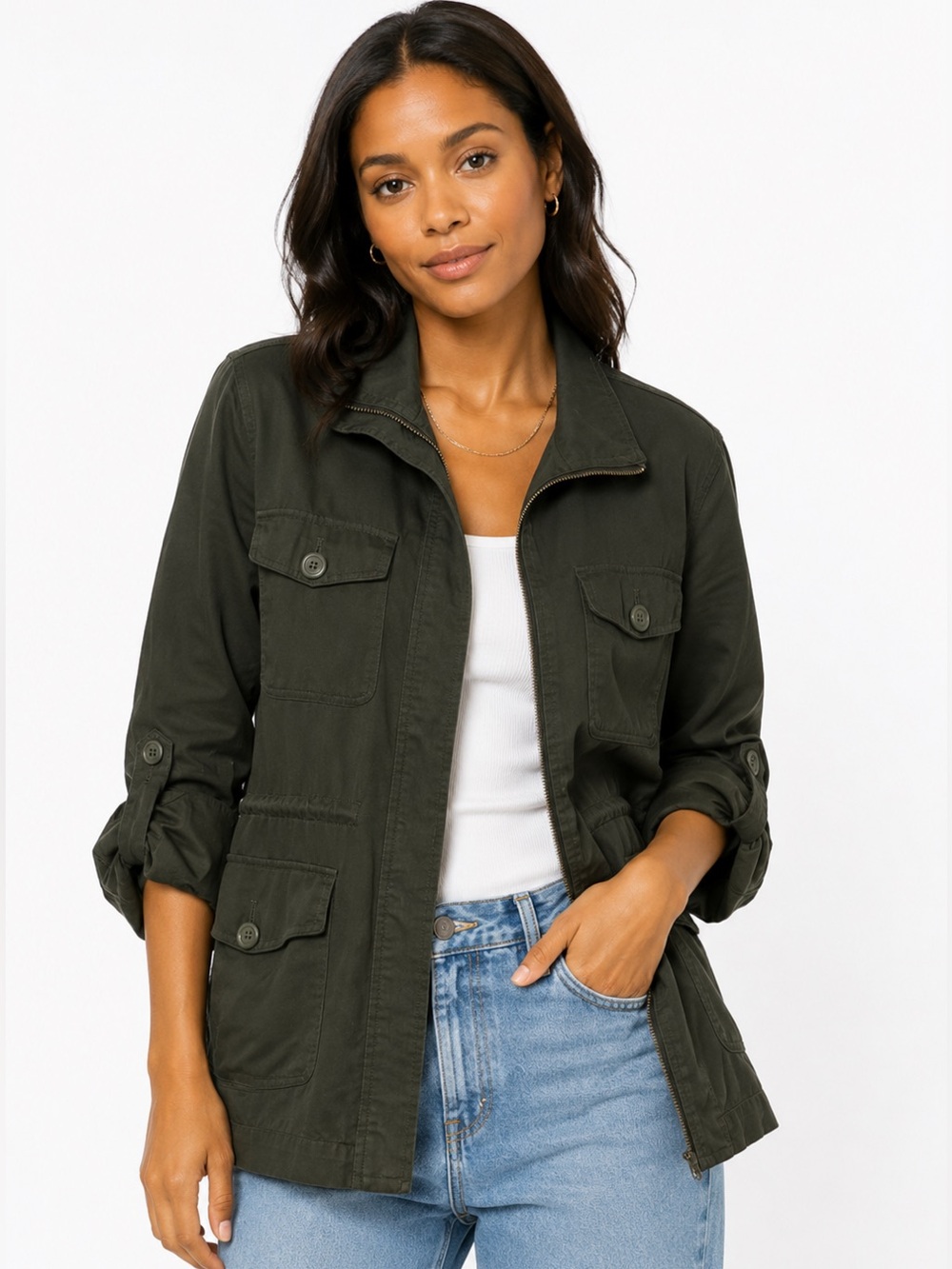 Cupcakes & Cashmere Tencel Cupro Utility Jacket Green XS